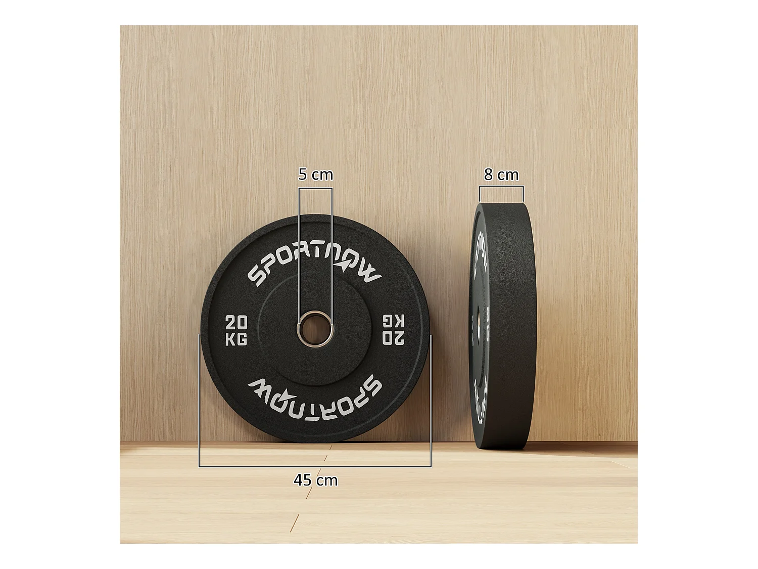 Set 2 dischi pesi 20kg in gomma con foro 5 cm per manubri e bilancieri