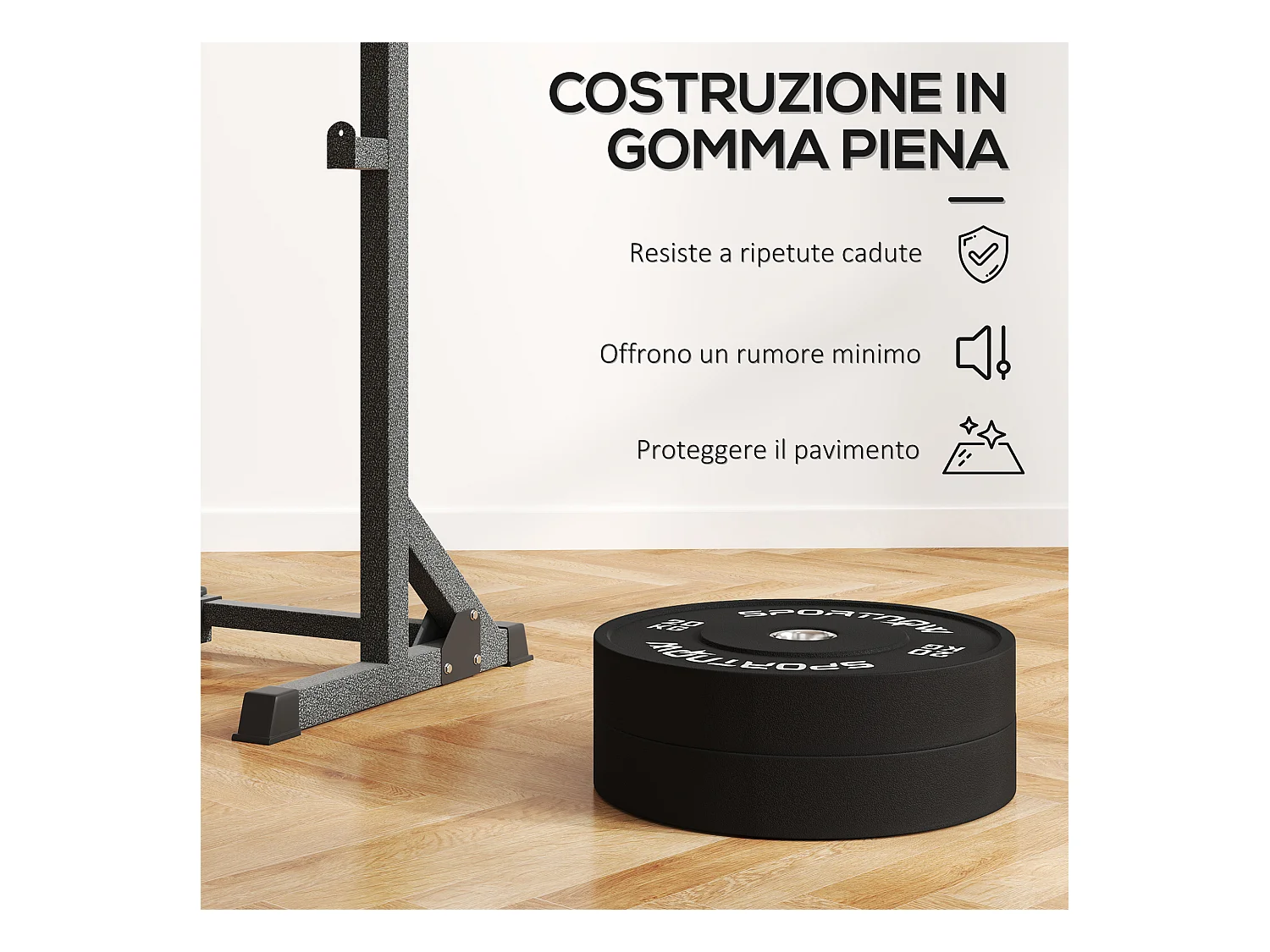 Set 2 dischi pesi 20kg in gomma con foro 5 cm per manubri e bilancieri