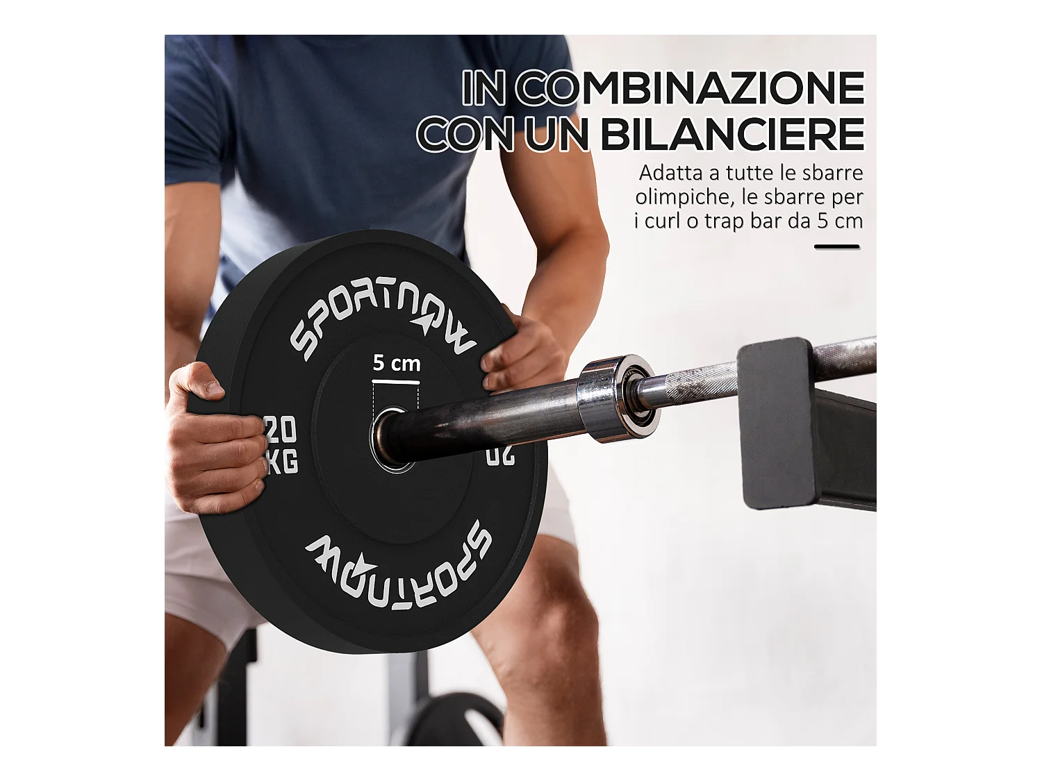 Set 2 dischi pesi 20kg in gomma con foro 5 cm per manubri e bilancieri