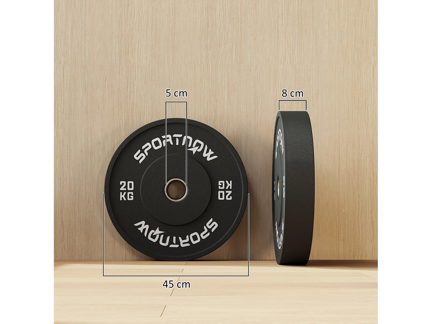 Set 2 dischi pesi 20kg in gomma con foro 5 cm per manubri e bilancieri