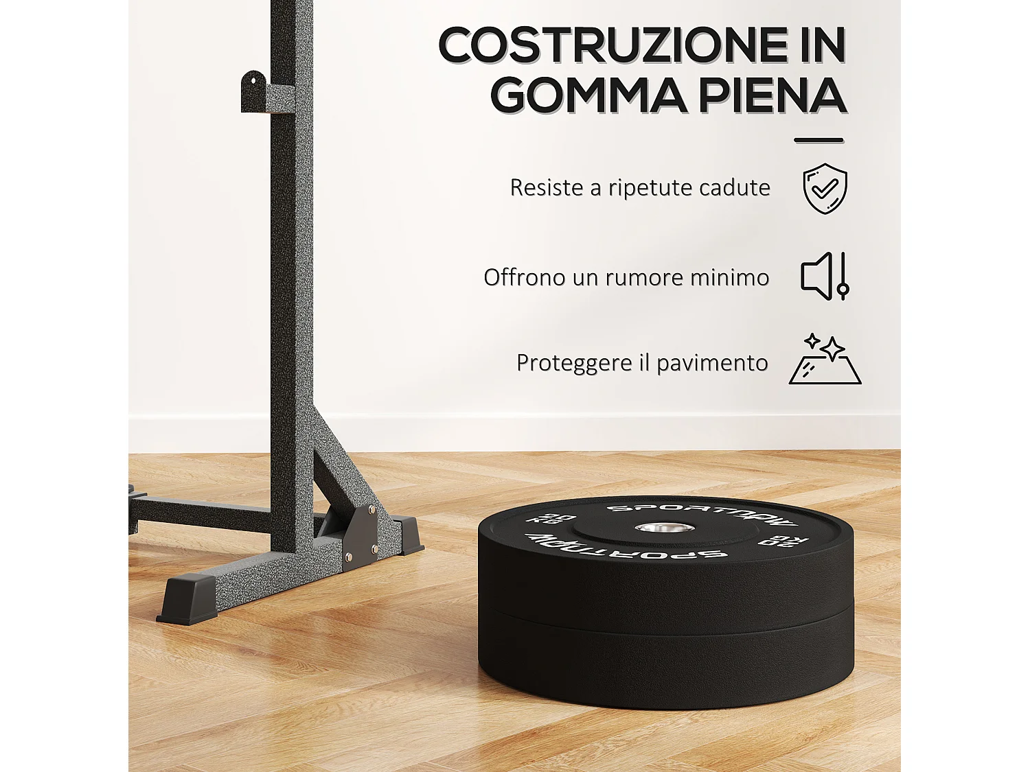 Set 2 dischi pesi 20kg in gomma con foro 5 cm per manubri e bilancieri
