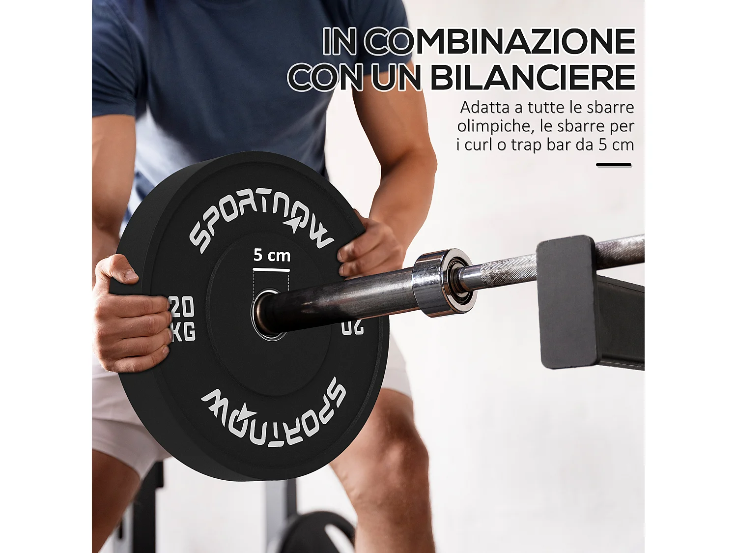 Set 2 dischi pesi 20kg in gomma con foro 5 cm per manubri e bilancieri