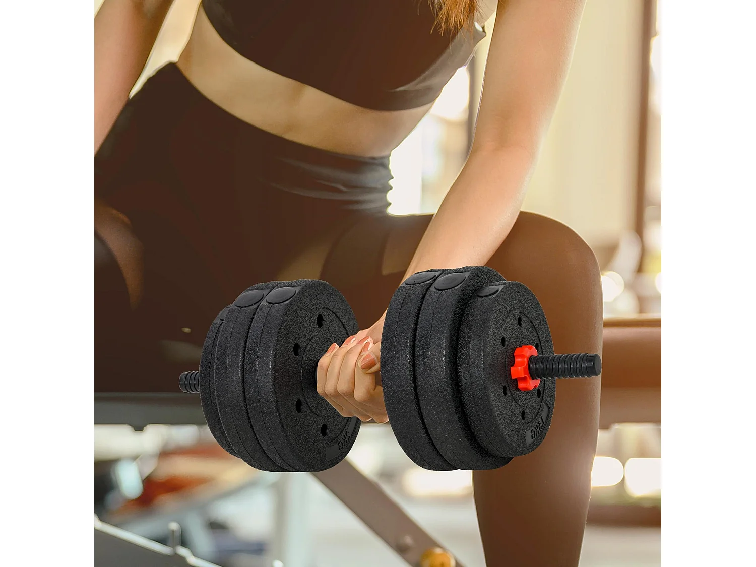 Set 2 manubri convertibili in bilanciere, 25kg totali con 12 dischi pesi