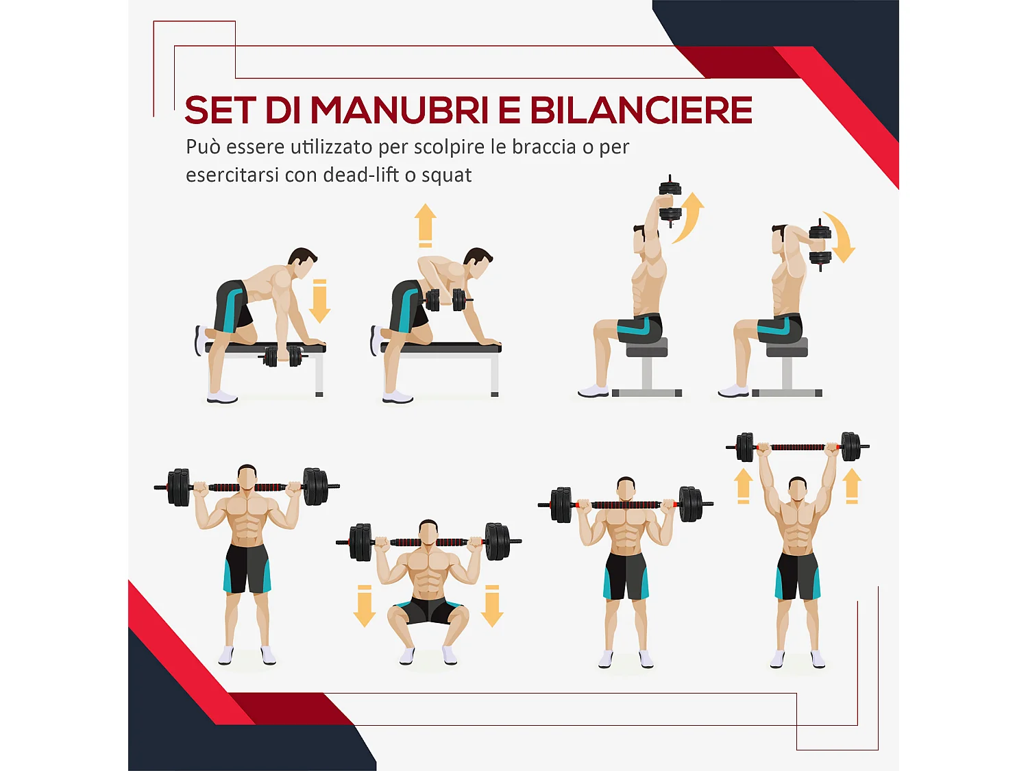 Set 2 manubri convertibili in bilanciere, 25kg totali con 12 dischi pesi