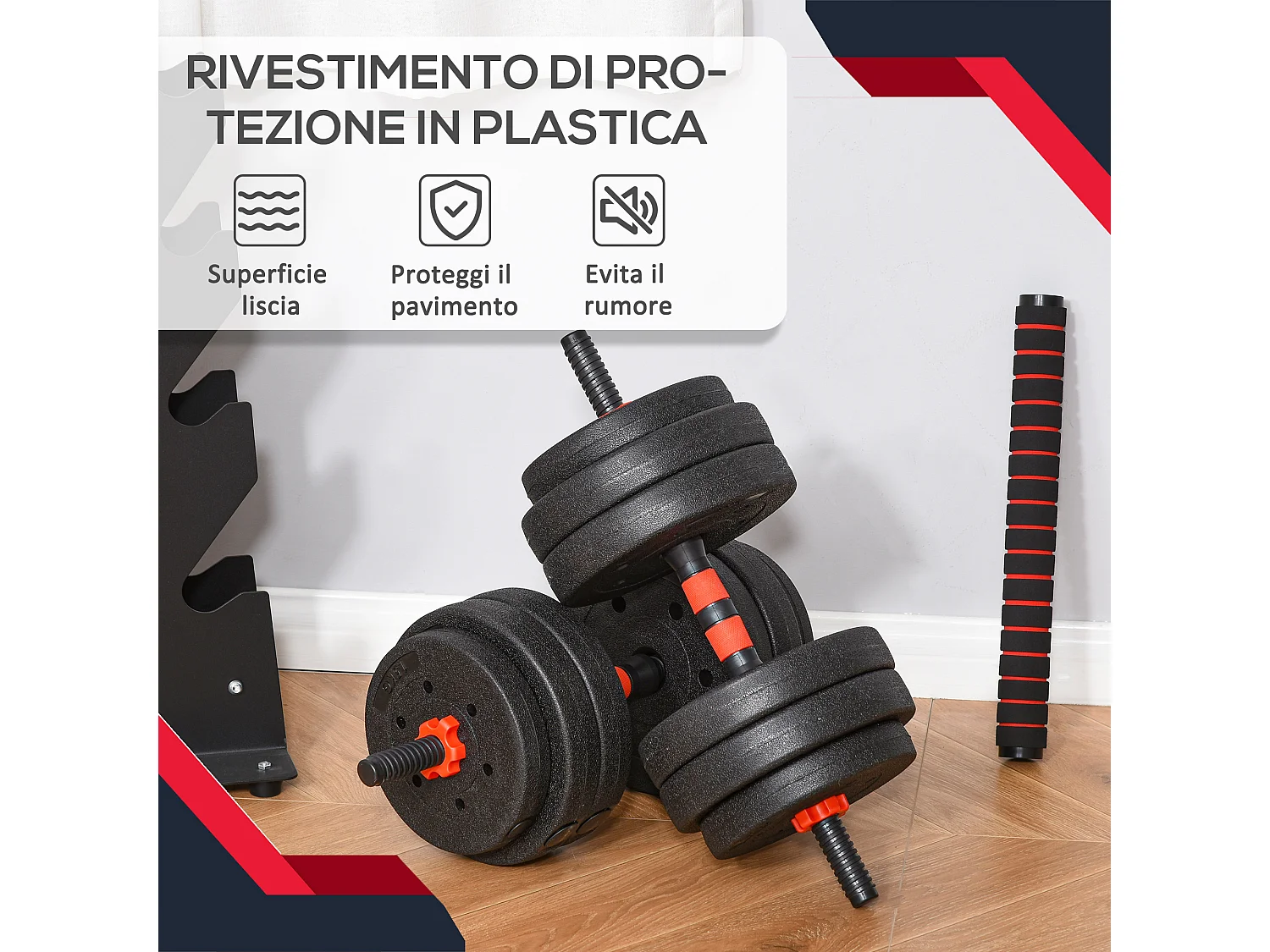 Set 2 manubri convertibili in bilanciere, 25kg totali con 12 dischi pesi