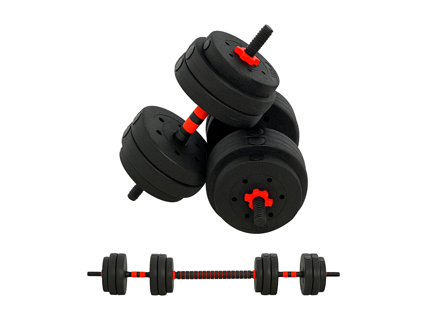 Set 2 manubri convertibili in bilanciere, 25kg totali con 12 dischi pesi