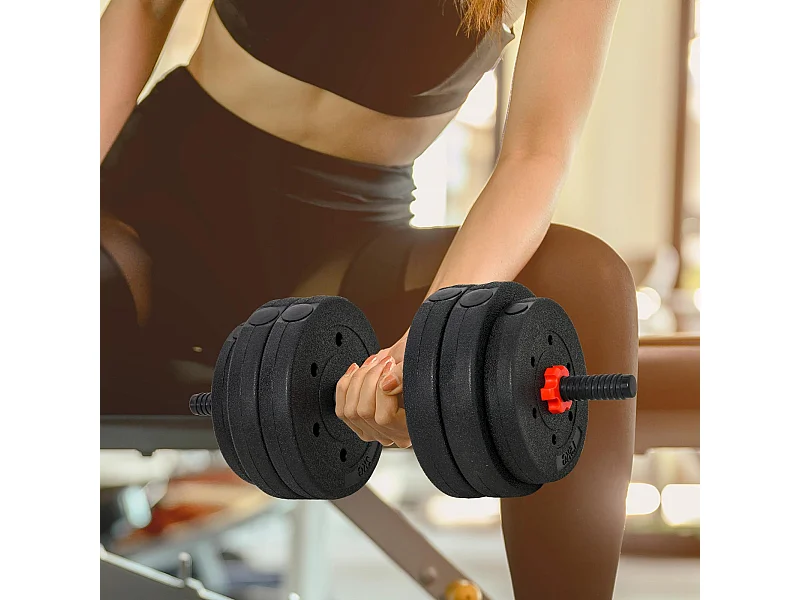 Set 2 manubri convertibili in bilanciere, 25kg totali con 12 dischi pesi