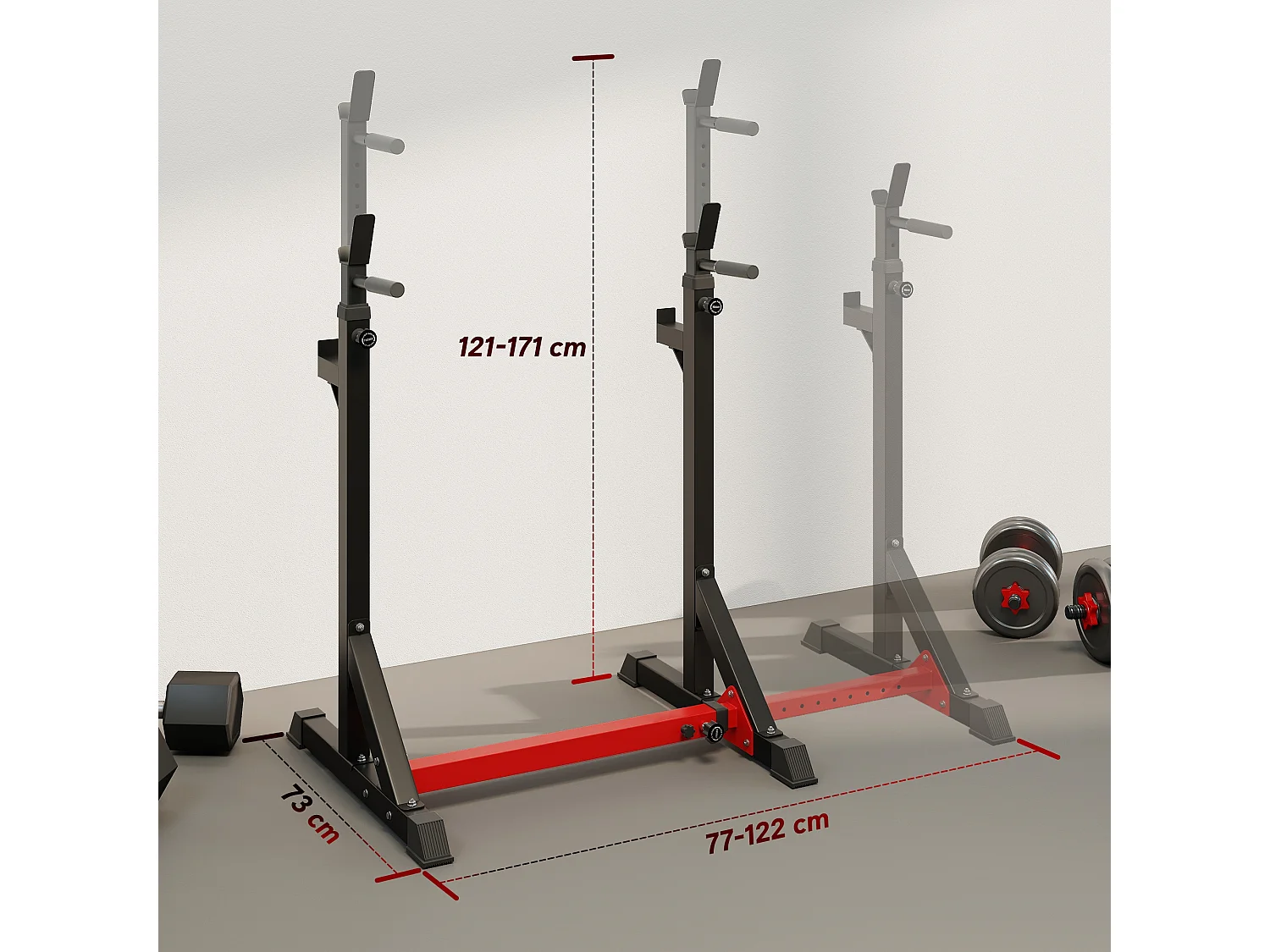 Supporto per bilanciere in acciaio altezza regolabile 121-171cm nero