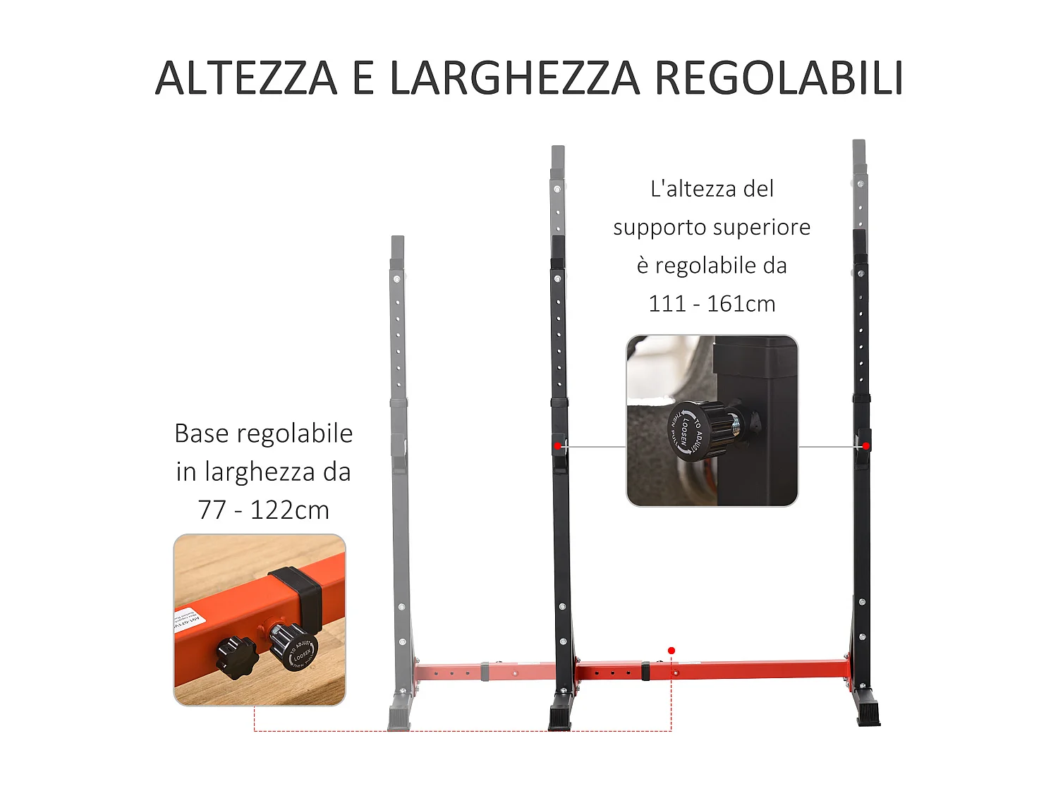 Supporto per bilanciere in acciaio altezza regolabile 121-171cm nero