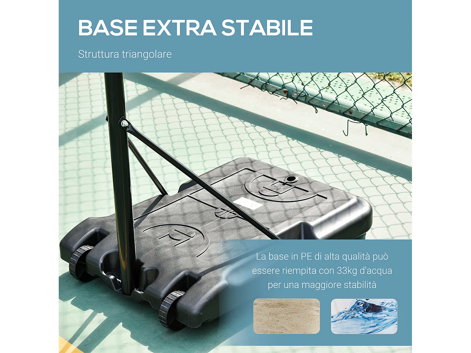 Canestro altezza regolabile 175-215cm struttura metallo e base riempibile