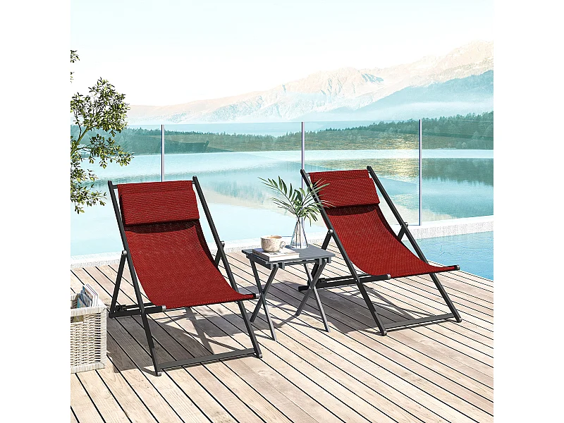 Set 2 sedie poltrona sdraio da esterni in alluminio rosso