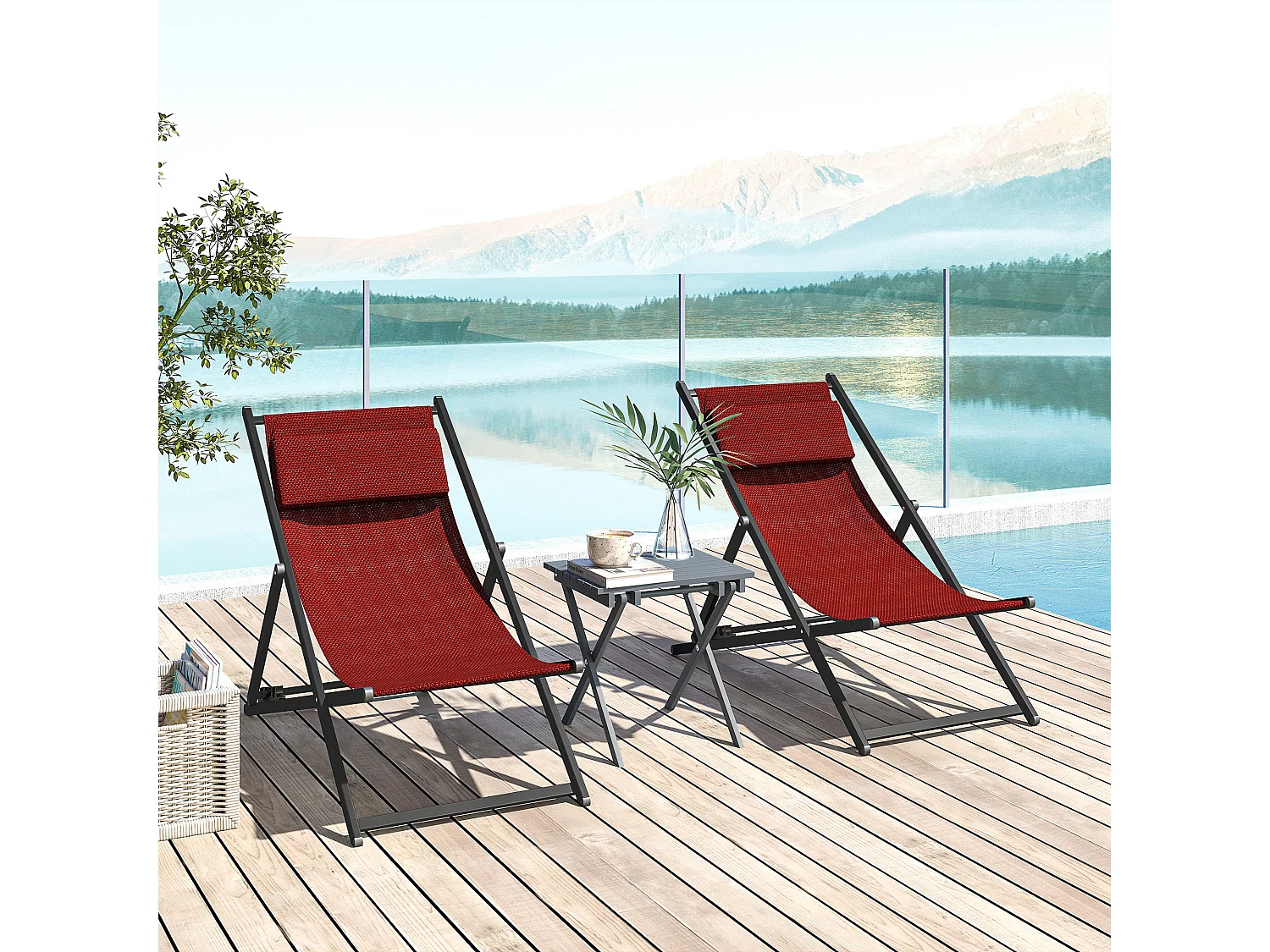 Set 2 sedie poltrona sdraio da esterni in alluminio rosso