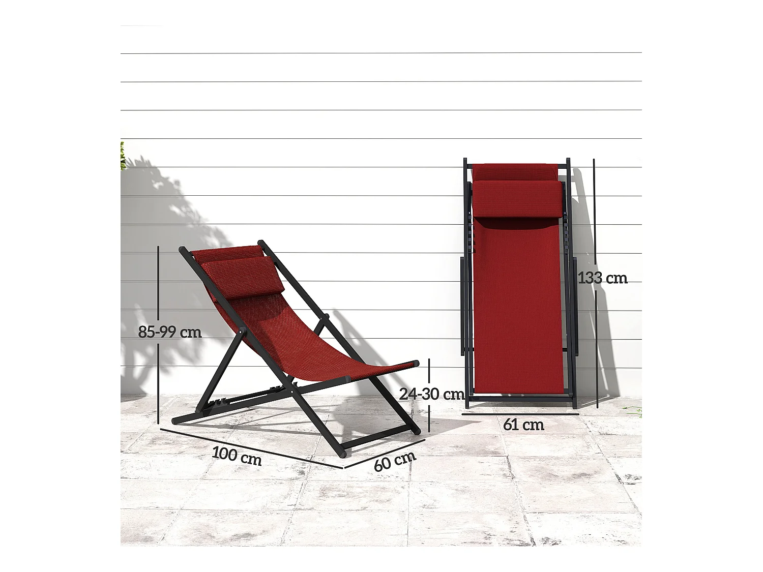 Set 2 sedie poltrona sdraio da esterni in alluminio rosso