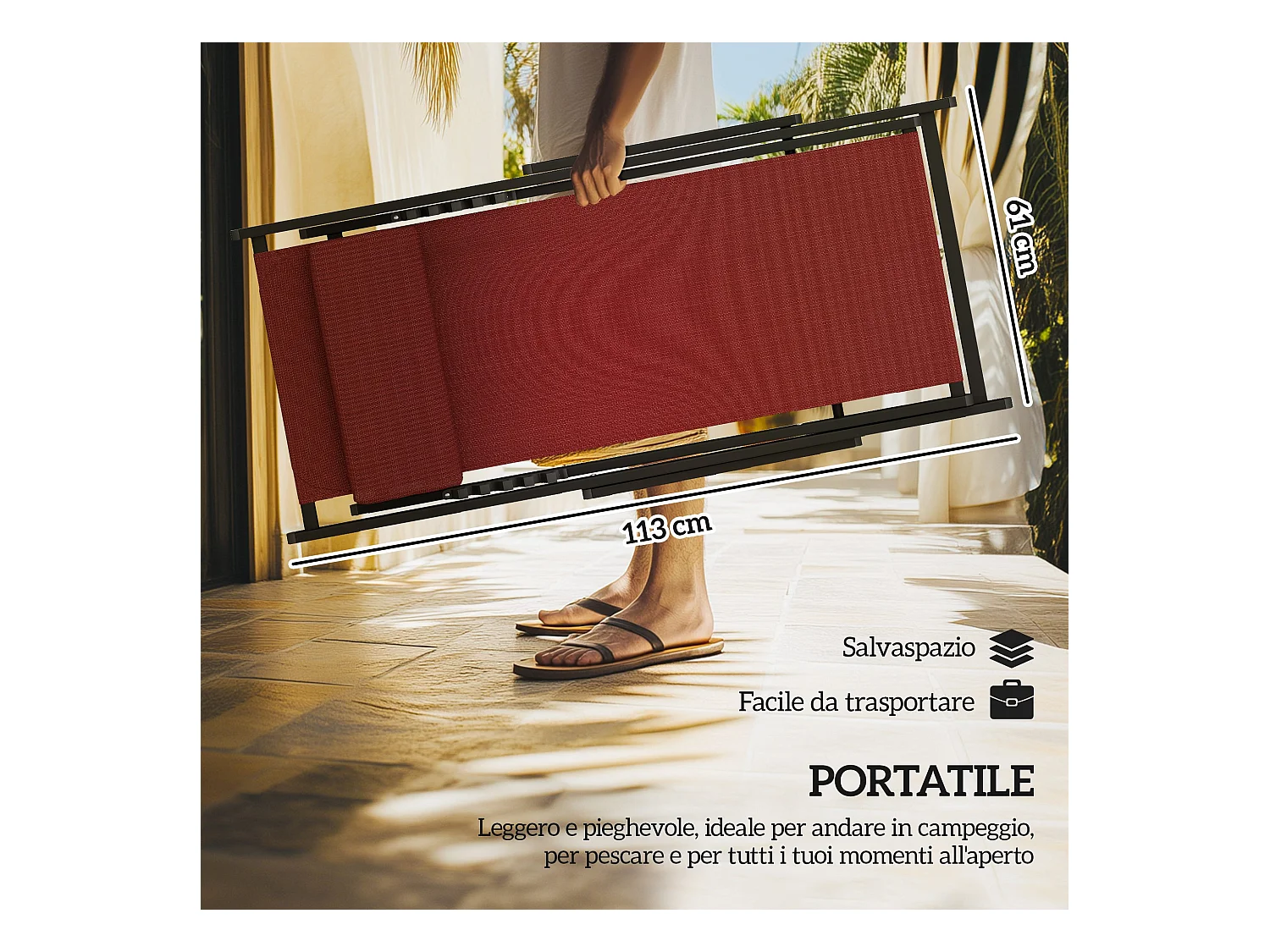 Set 2 sedie poltrona sdraio da esterni in alluminio rosso