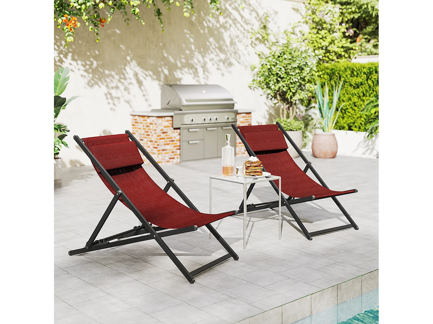 Set 2 sedie poltrona sdraio da esterni in alluminio rosso