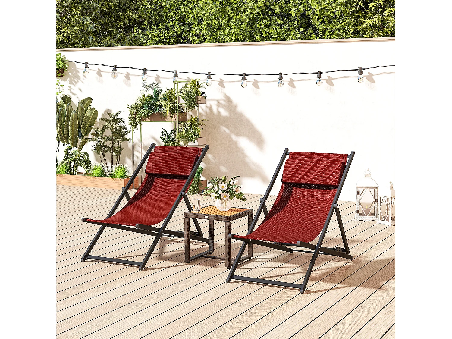 Set 2 sedie poltrona sdraio da esterni in alluminio rosso