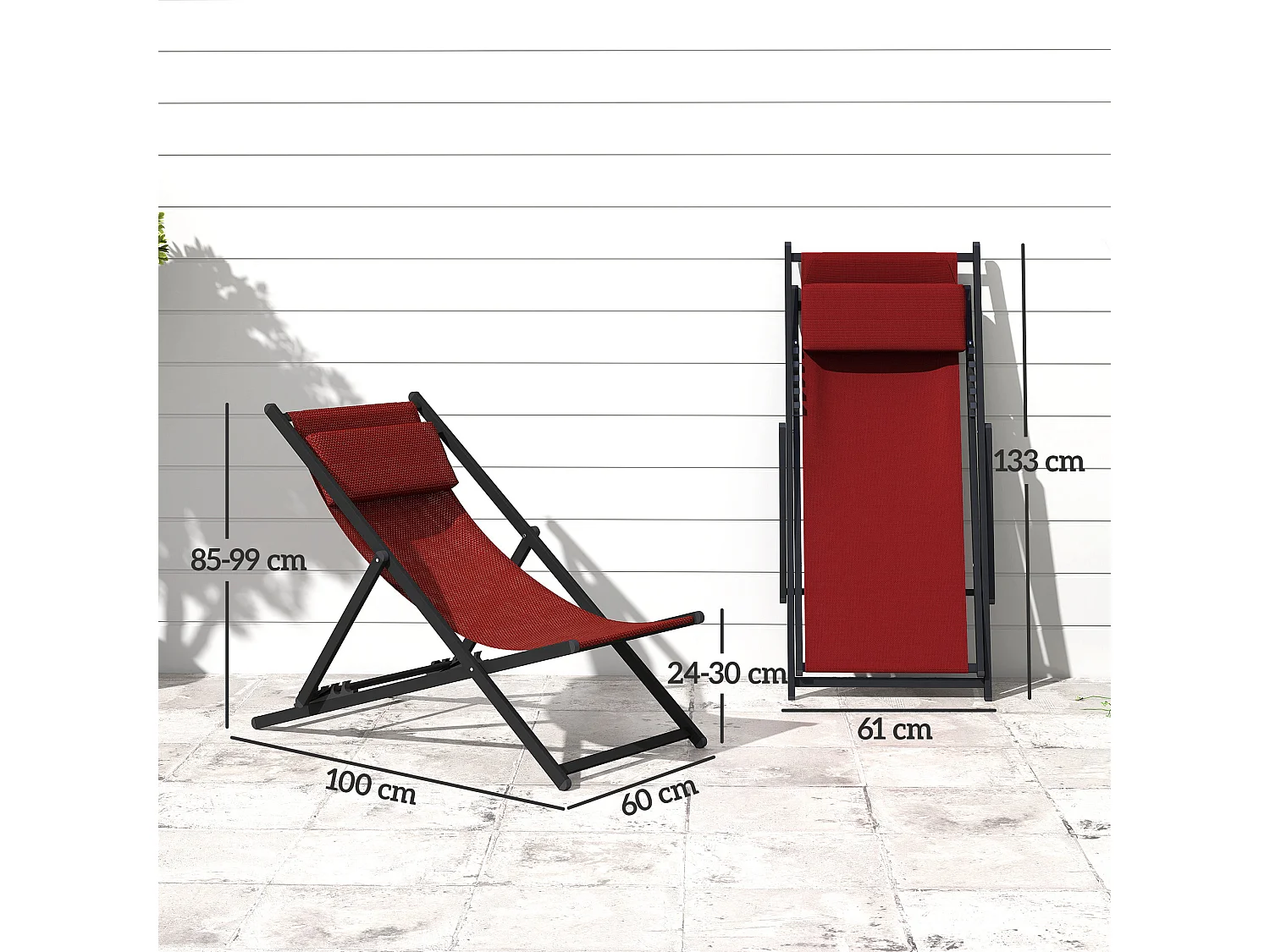 Set 2 sedie poltrona sdraio da esterni in alluminio rosso