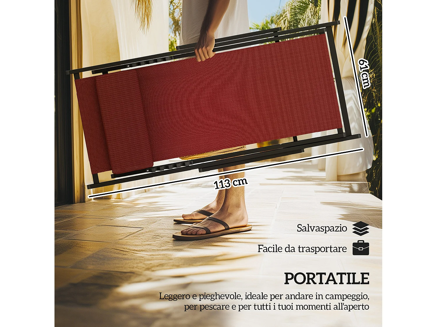 Set 2 sedie poltrona sdraio da esterni in alluminio rosso