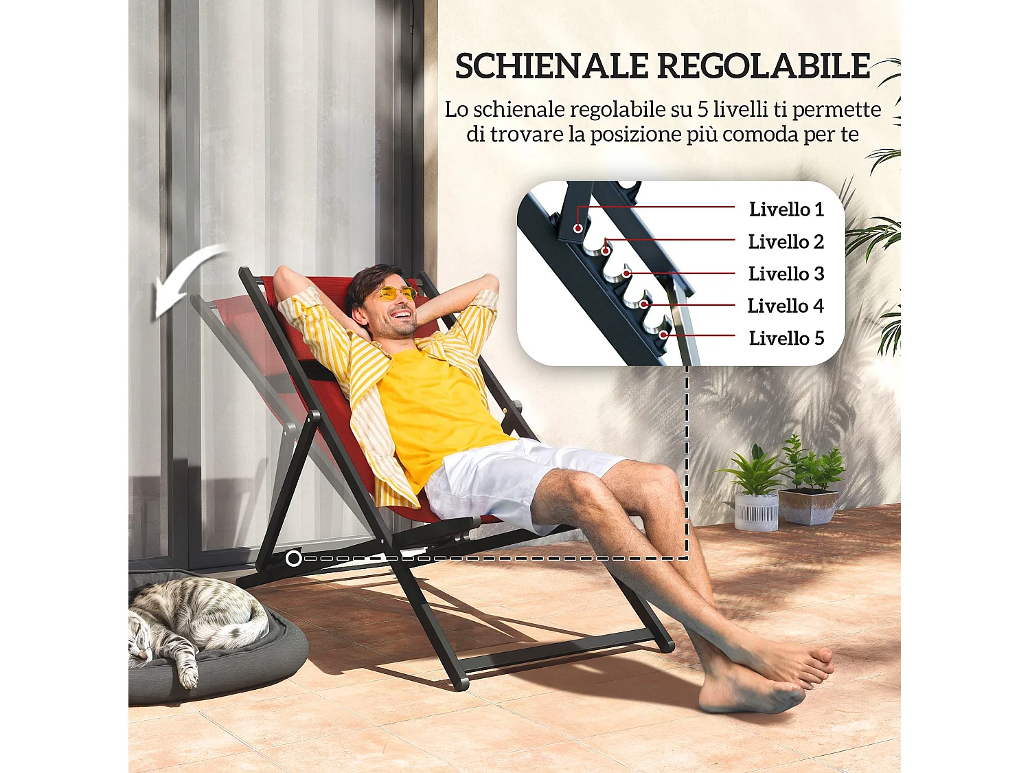 Set 2 sedie poltrona sdraio da esterni in alluminio rosso