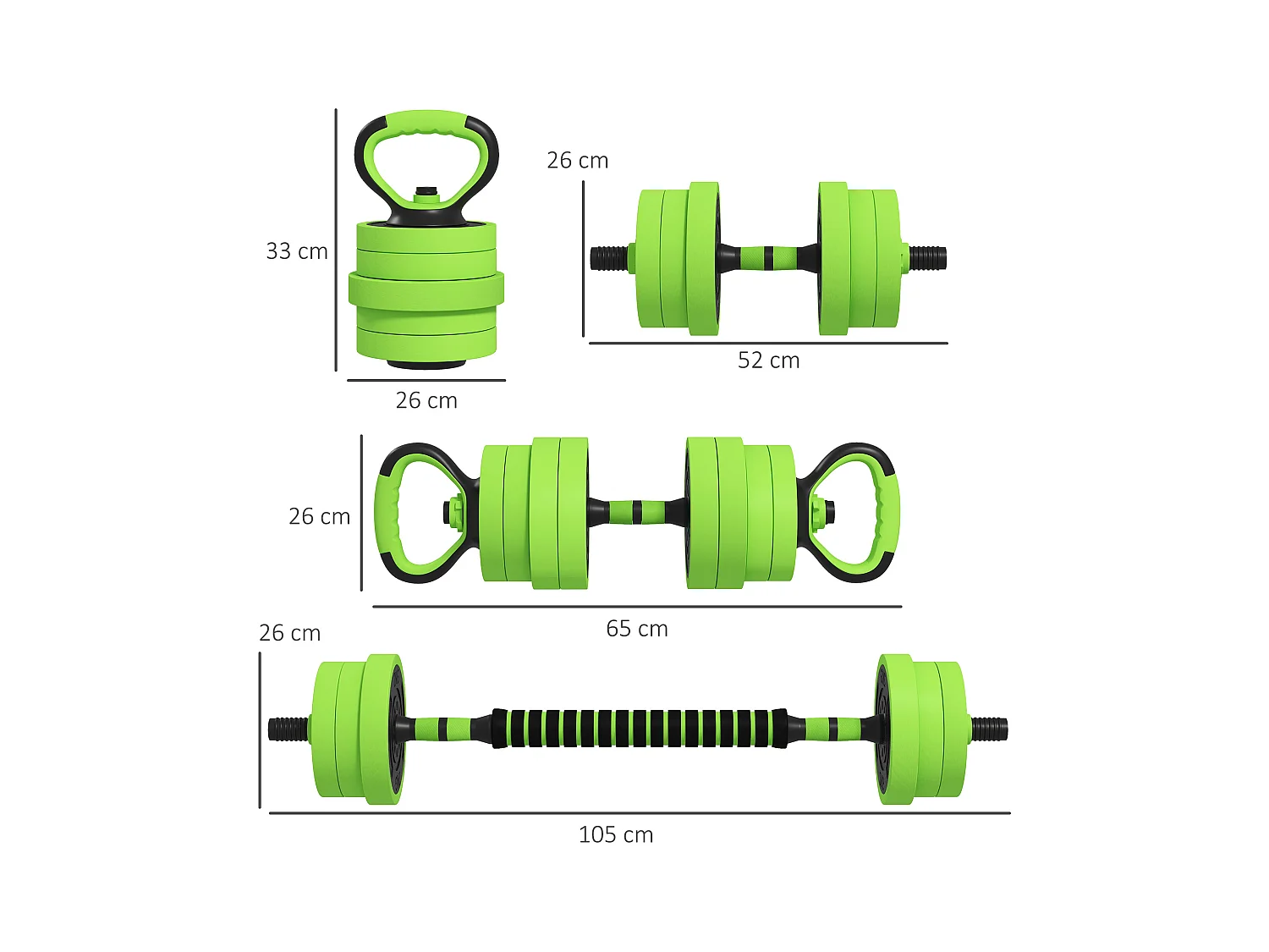 Pesi da palestra set 4 in 1 40kg totali in plastica e sabbia verde