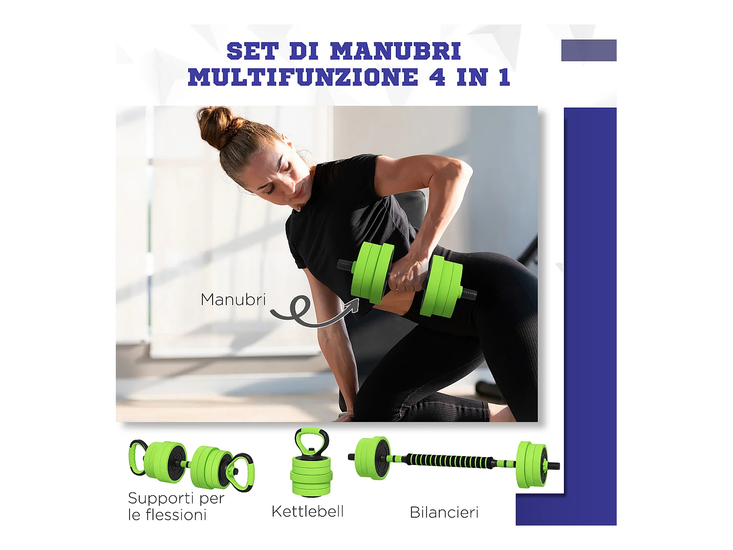 Pesi da palestra set 4 in 1 40kg totali in plastica e sabbia verde