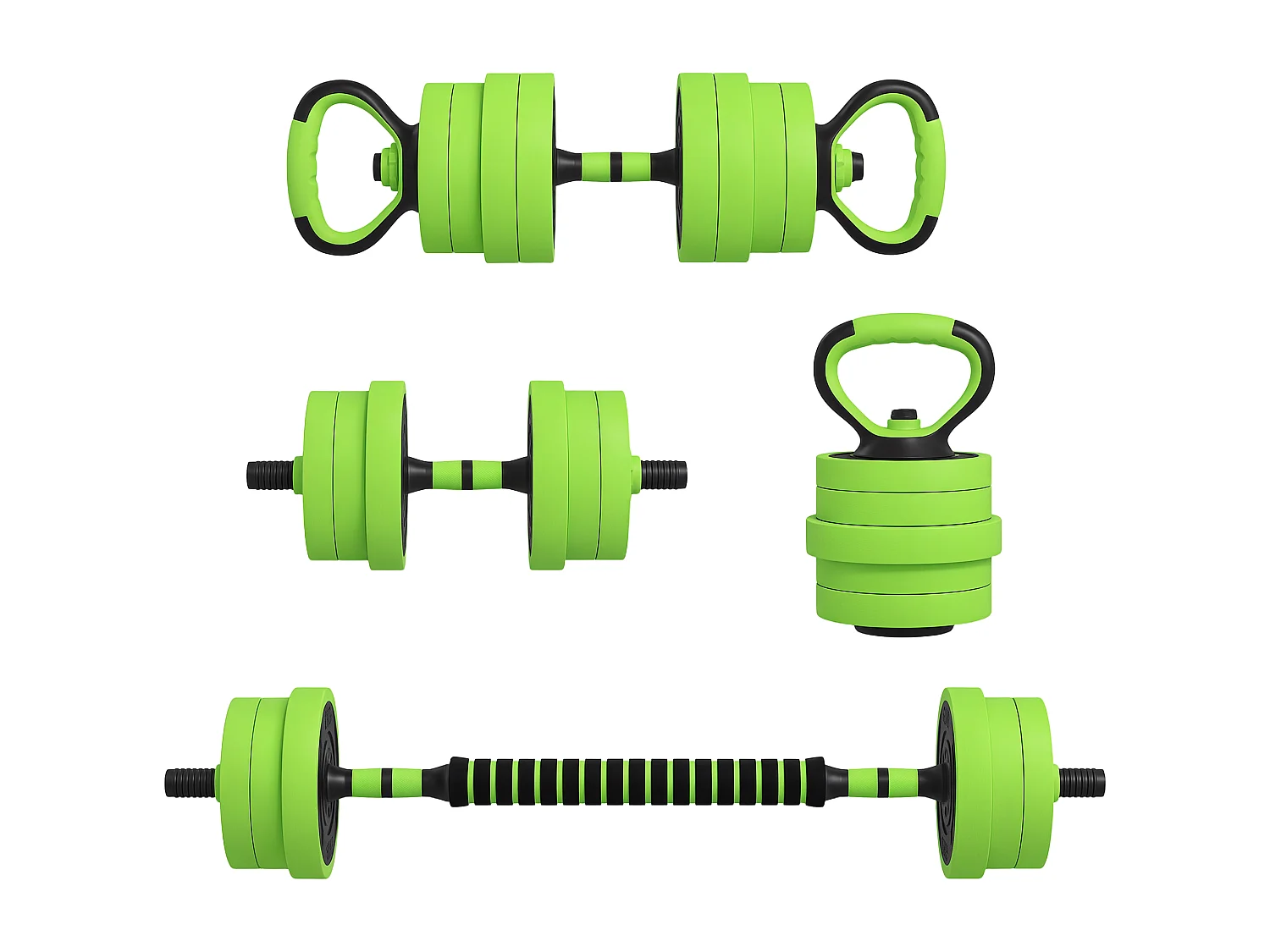 Pesi da palestra set 4 in 1 40kg totali in plastica e sabbia verde