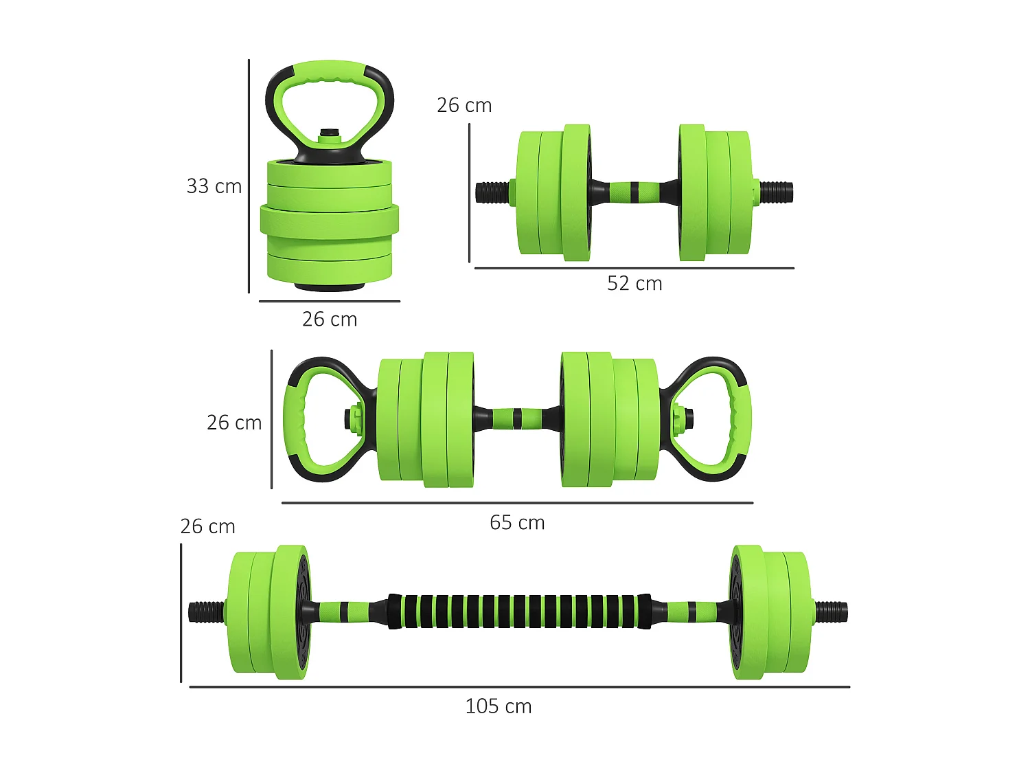 Pesi da palestra set 4 in 1 40kg totali in plastica e sabbia verde