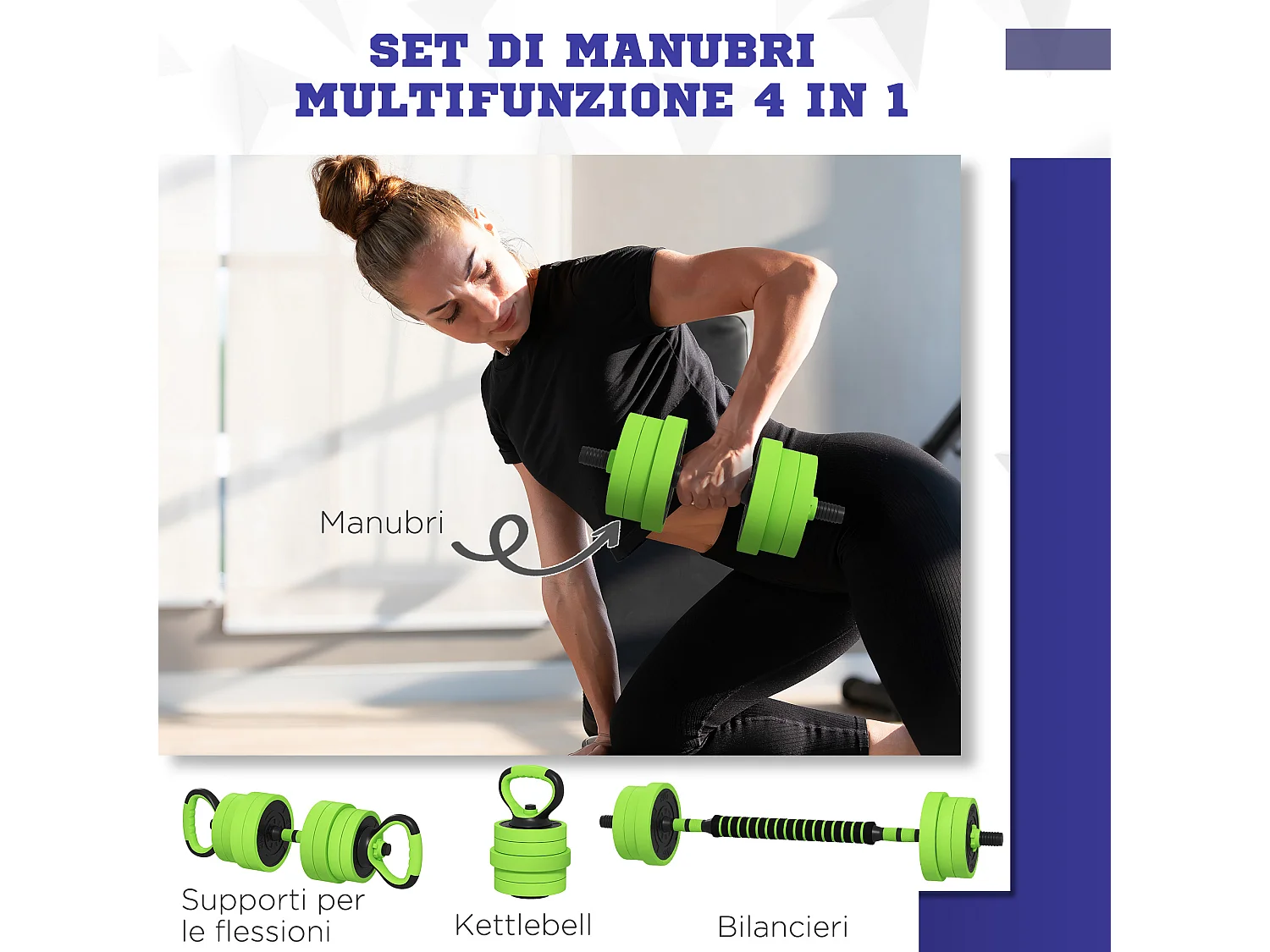 Pesi da palestra set 4 in 1 40kg totali in plastica e sabbia verde