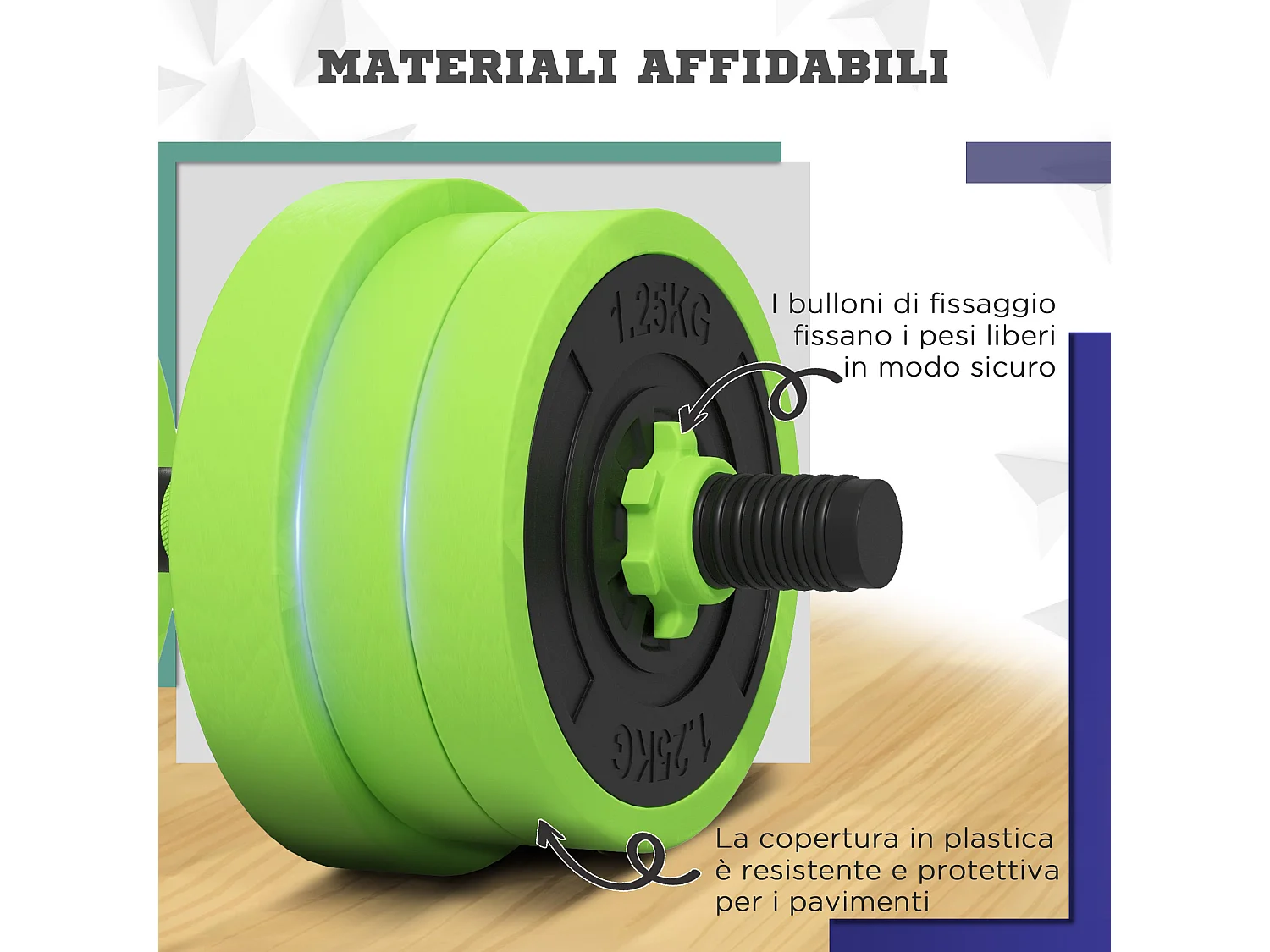 Pesi da palestra set 4 in 1 40kg totali in plastica e sabbia verde