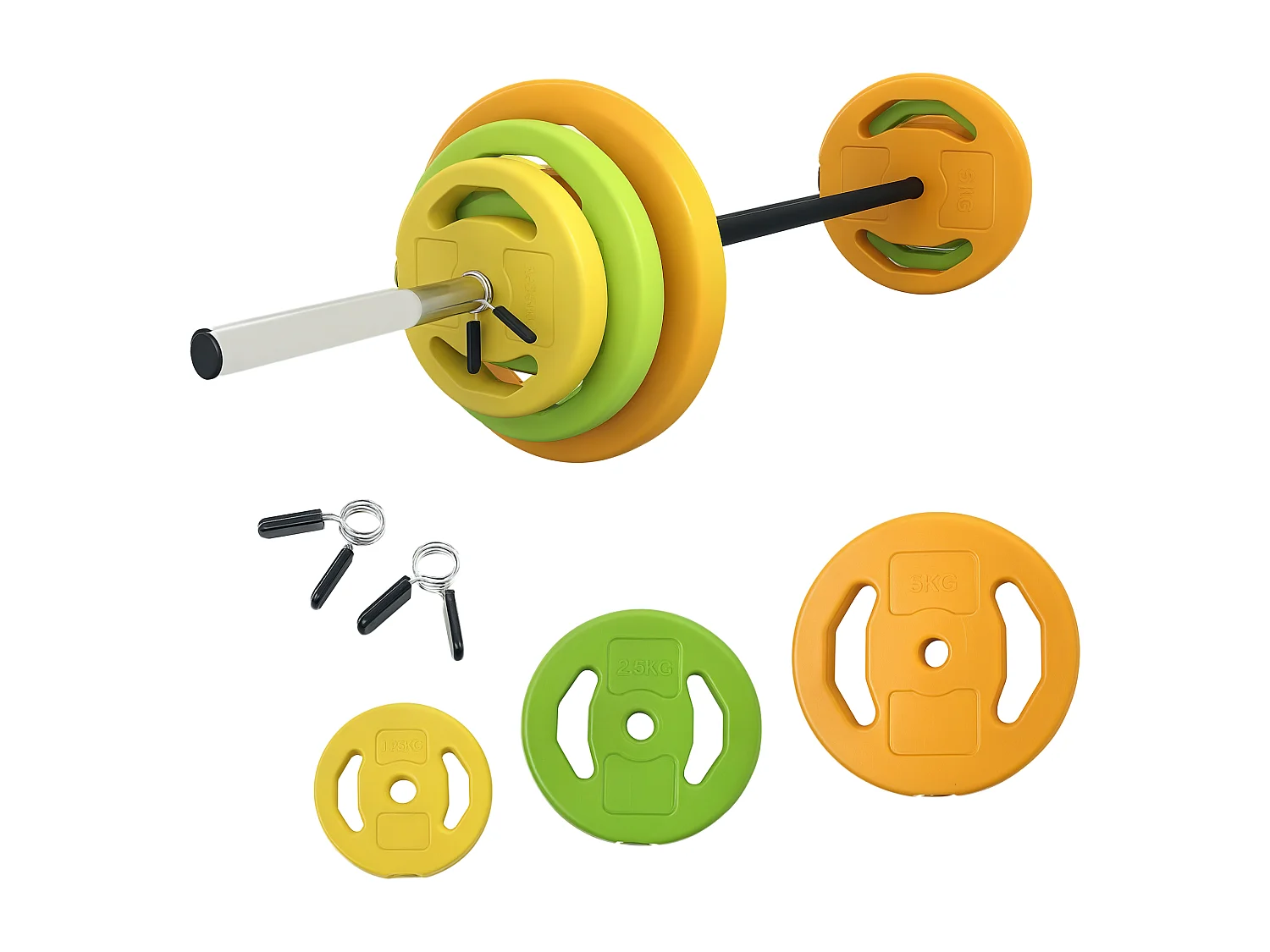 Set bilanciere e dischi da 20 kg totali con 6 pesi multicolore