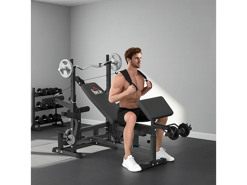 Panca da palestra con supporto per bilanciere e schienale regolabile nero