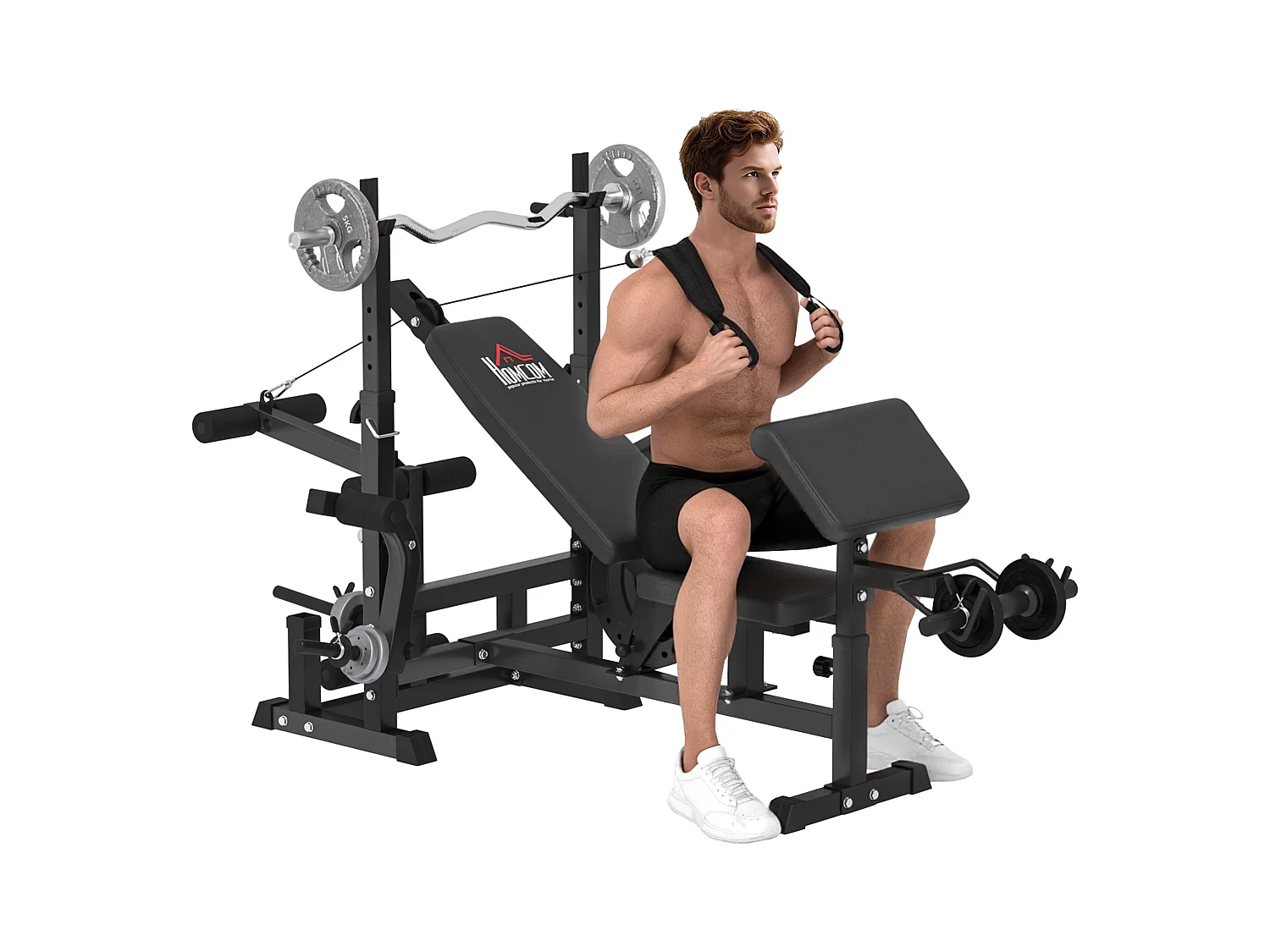 Panca da palestra con supporto per bilanciere e schienale regolabile nero