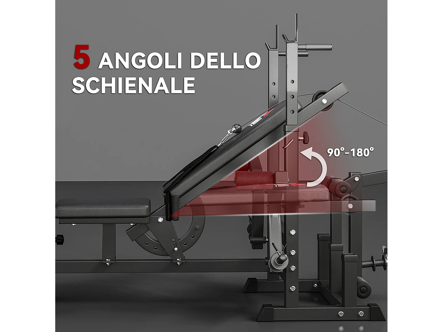 Panca da palestra con supporto per bilanciere e schienale regolabile nero