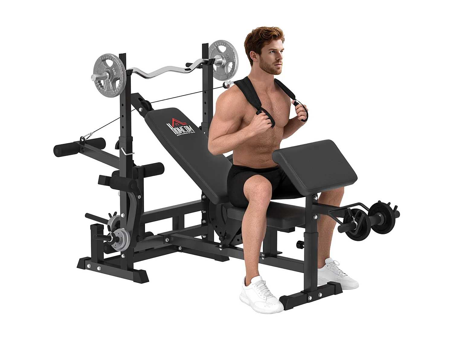 Panca da palestra con supporto per bilanciere e schienale regolabile nero