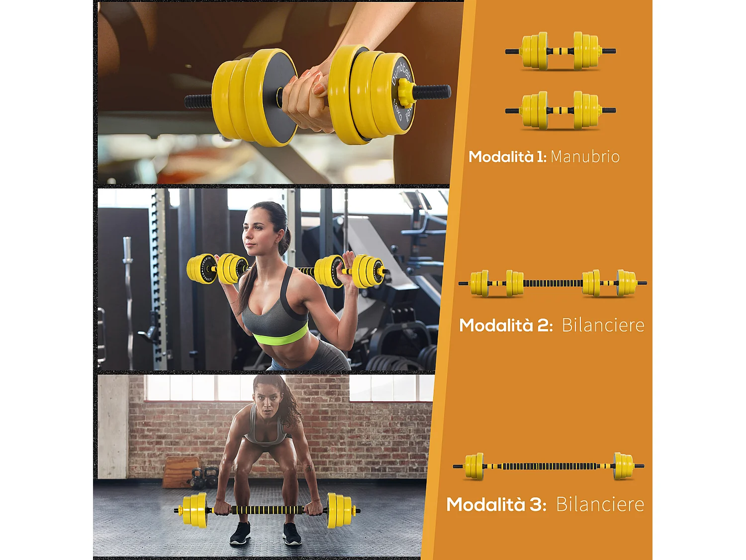 Bilanciere e manubrio 20 kg, componibile e 2 in 1, per casa/palestra