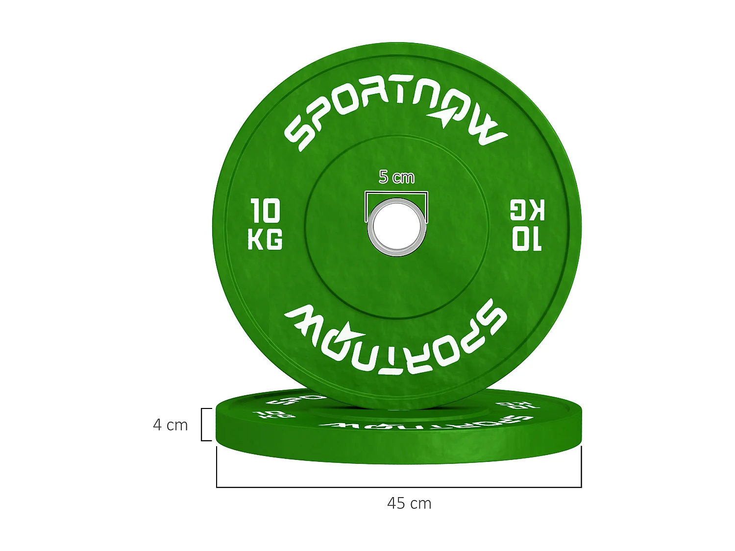 Set 2 dischi pesi 10kg in gomma foro 5cm per manubri e bilancieri verde