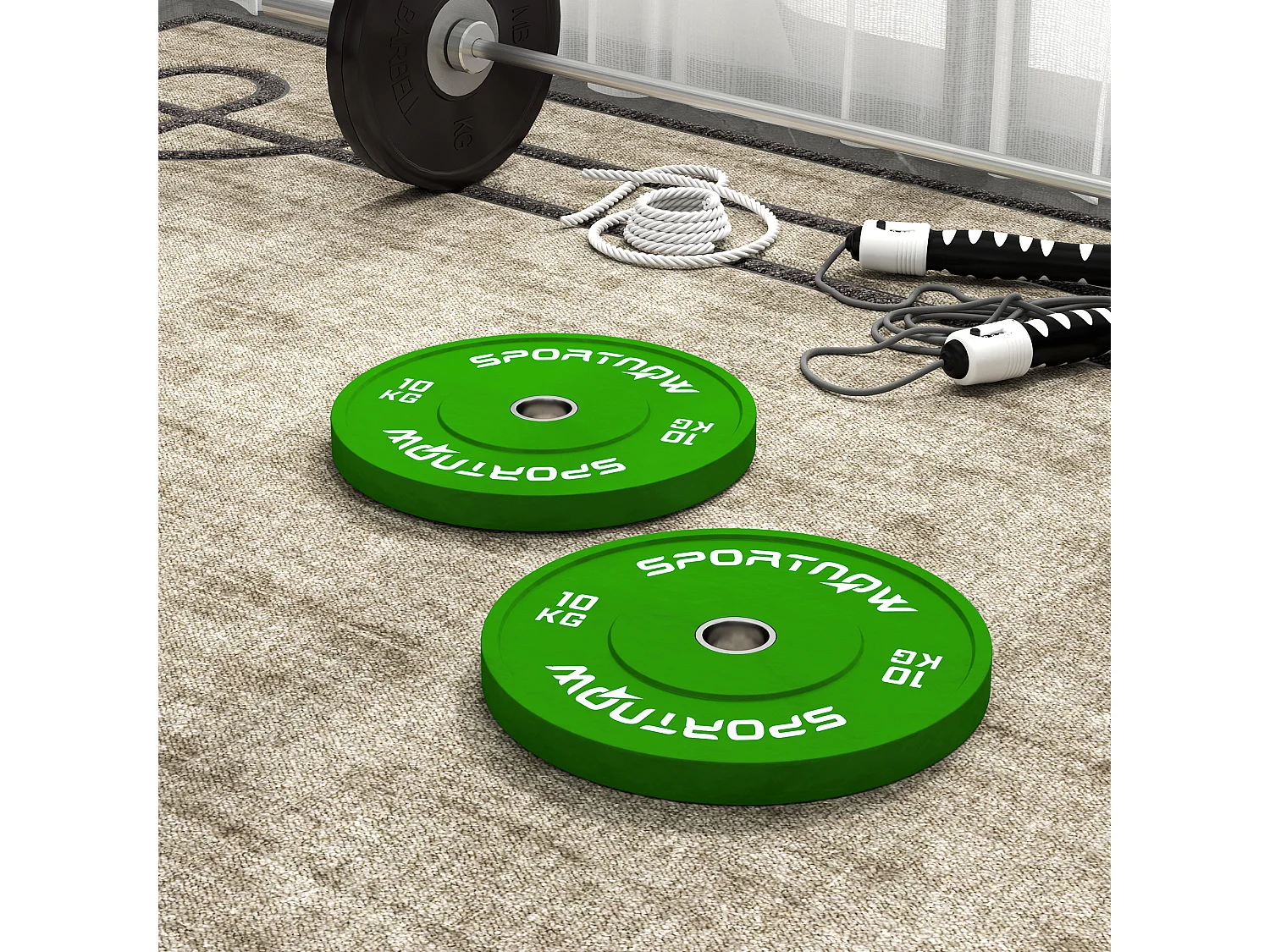 Set 2 dischi pesi 10kg in gomma foro 5cm per manubri e bilancieri verde