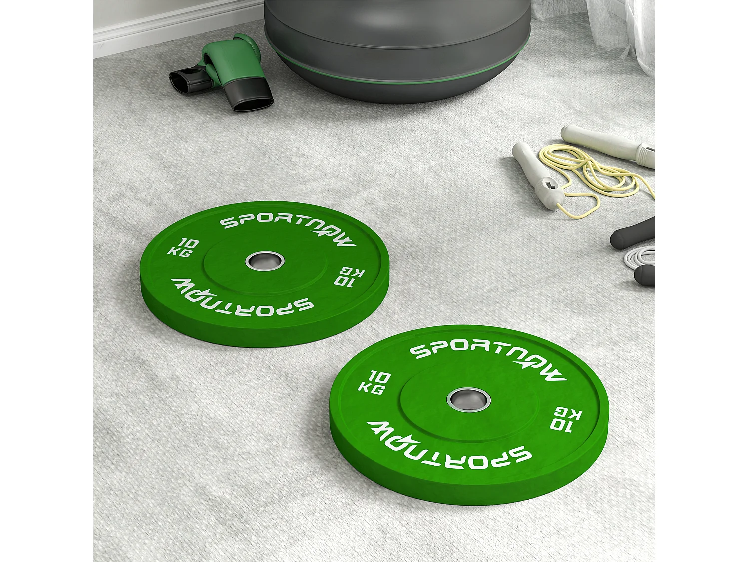 Set 2 dischi pesi 10kg in gomma foro 5cm per manubri e bilancieri verde