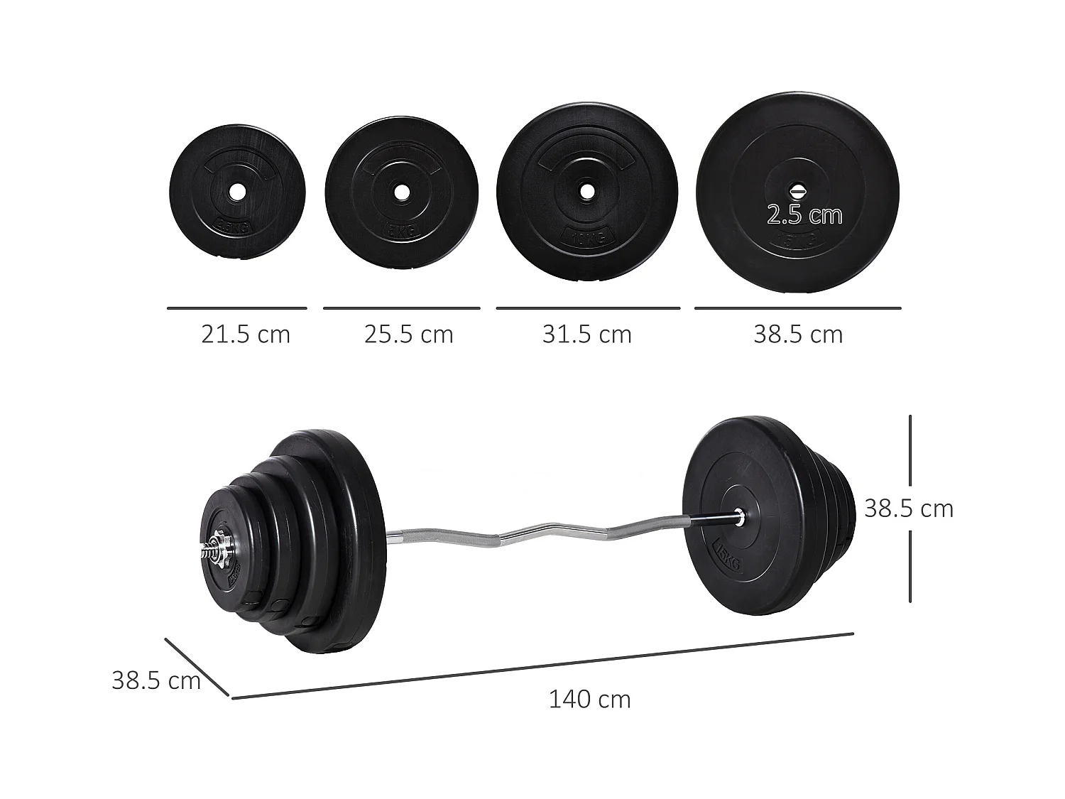 Set bilanciare da 70kg con 8 dischi pesi e barra curva in acciaio