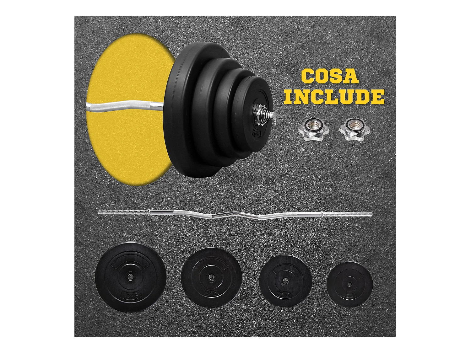 Set bilanciare da 70kg con 8 dischi pesi e barra curva in acciaio