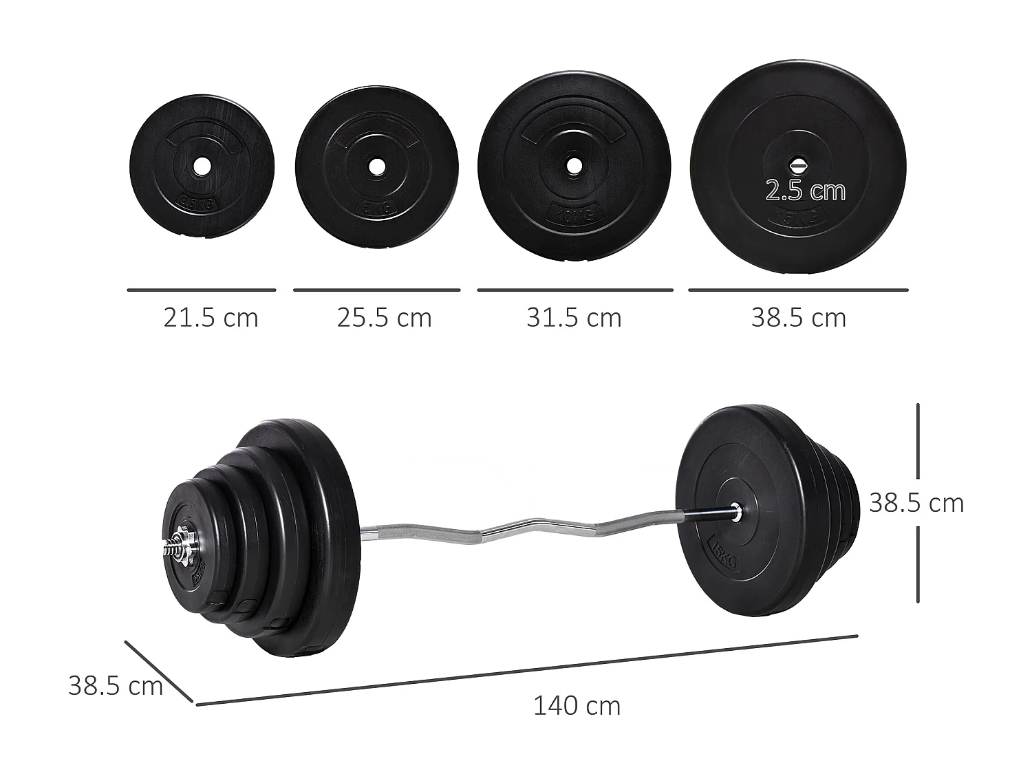 Set bilanciare da 70kg con 8 dischi pesi e barra curva in acciaio