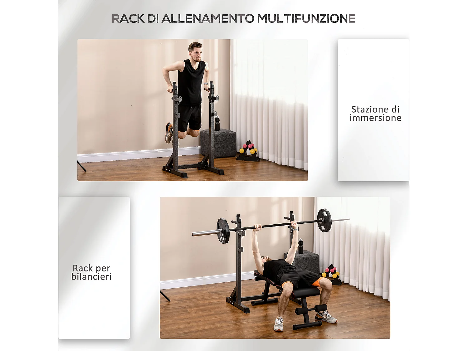 Supporto per bilanciere con altezza e larghezza regolabili in acciaio