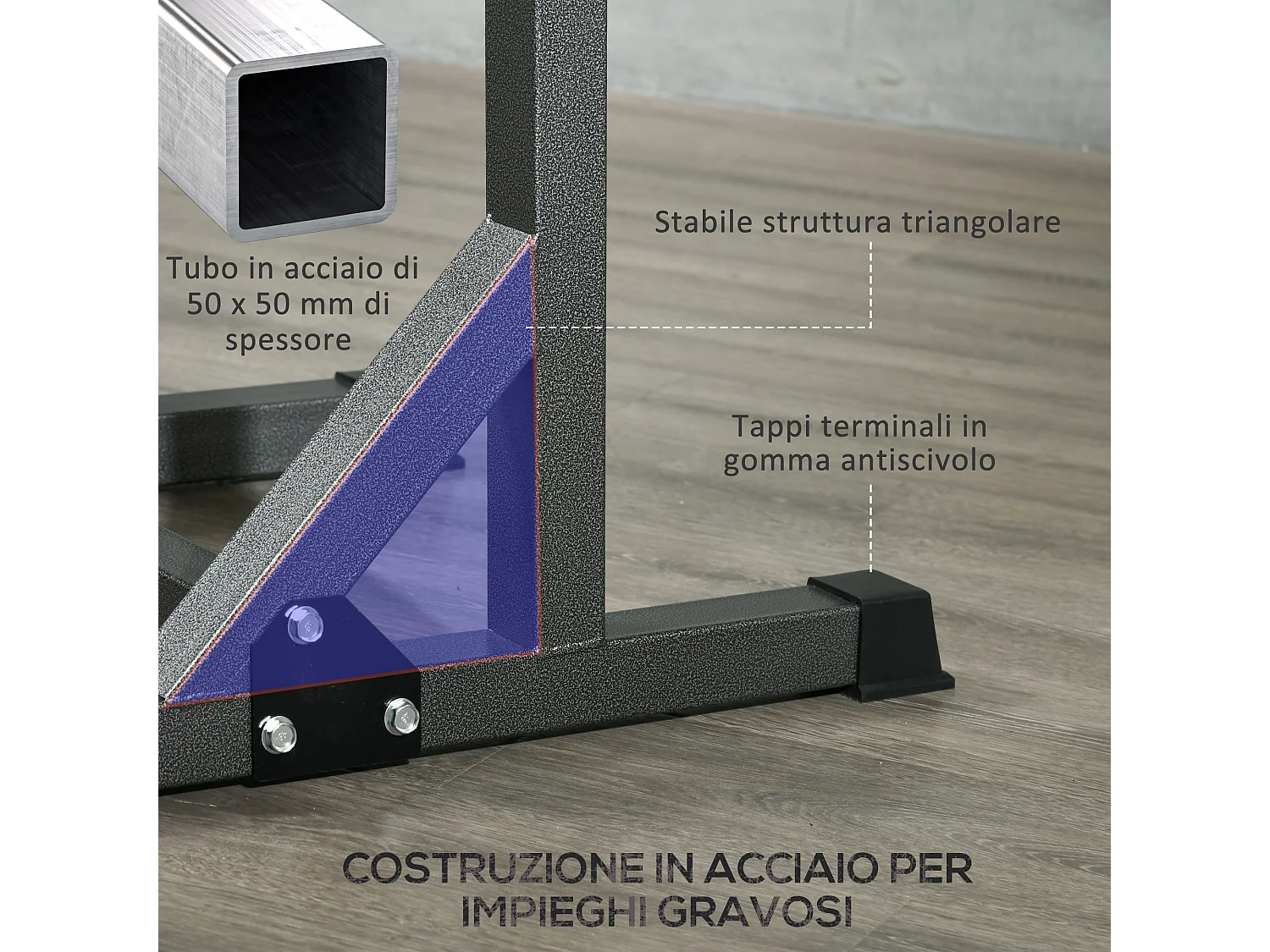 Supporto per bilanciere con altezza e larghezza regolabili in acciaio