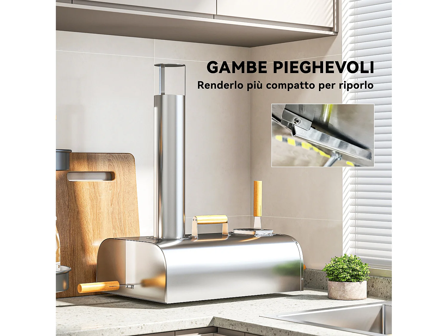 Forno per pizza da esterno con pietra refrattaria e pala argento