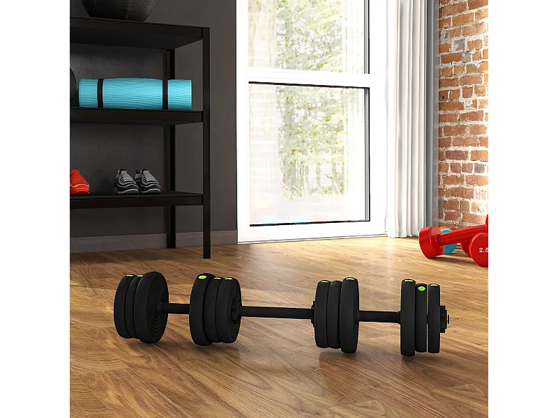 Set 2 in1 con 2 manubri convertibili in bilanciere peso totale 20kg