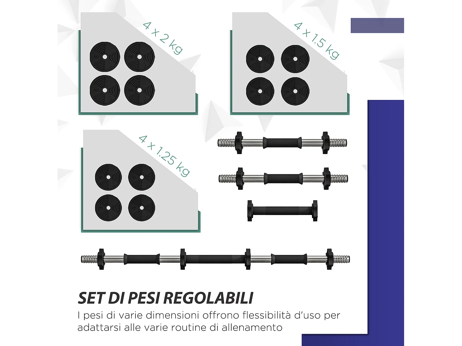 Set 2 in1 con 2 manubri convertibili in bilanciere peso totale 20kg