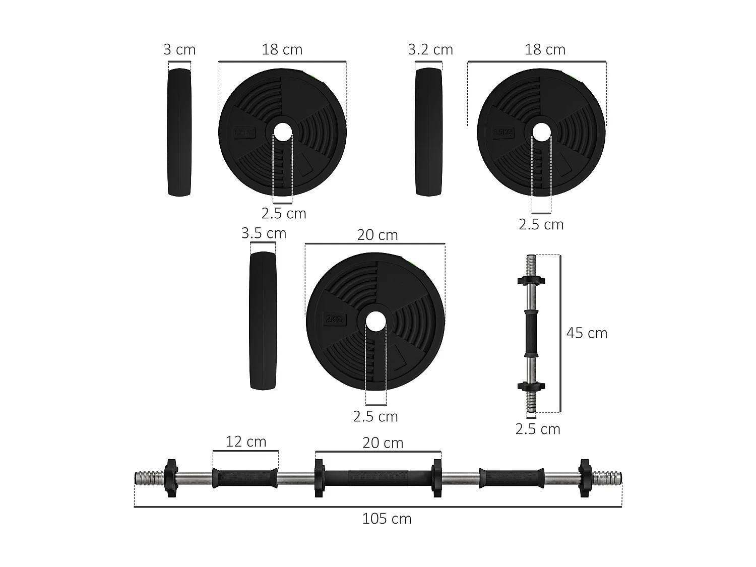 Set 2 in1 con 2 manubri convertibili in bilanciere peso totale 20kg