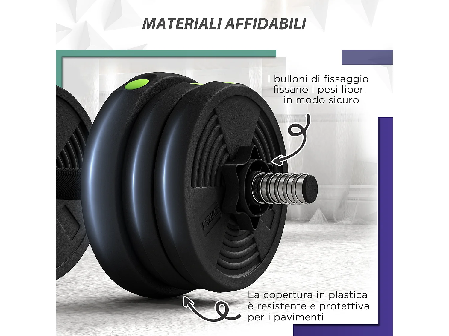 Set 2 in1 con 2 manubri convertibili in bilanciere peso totale 20kg