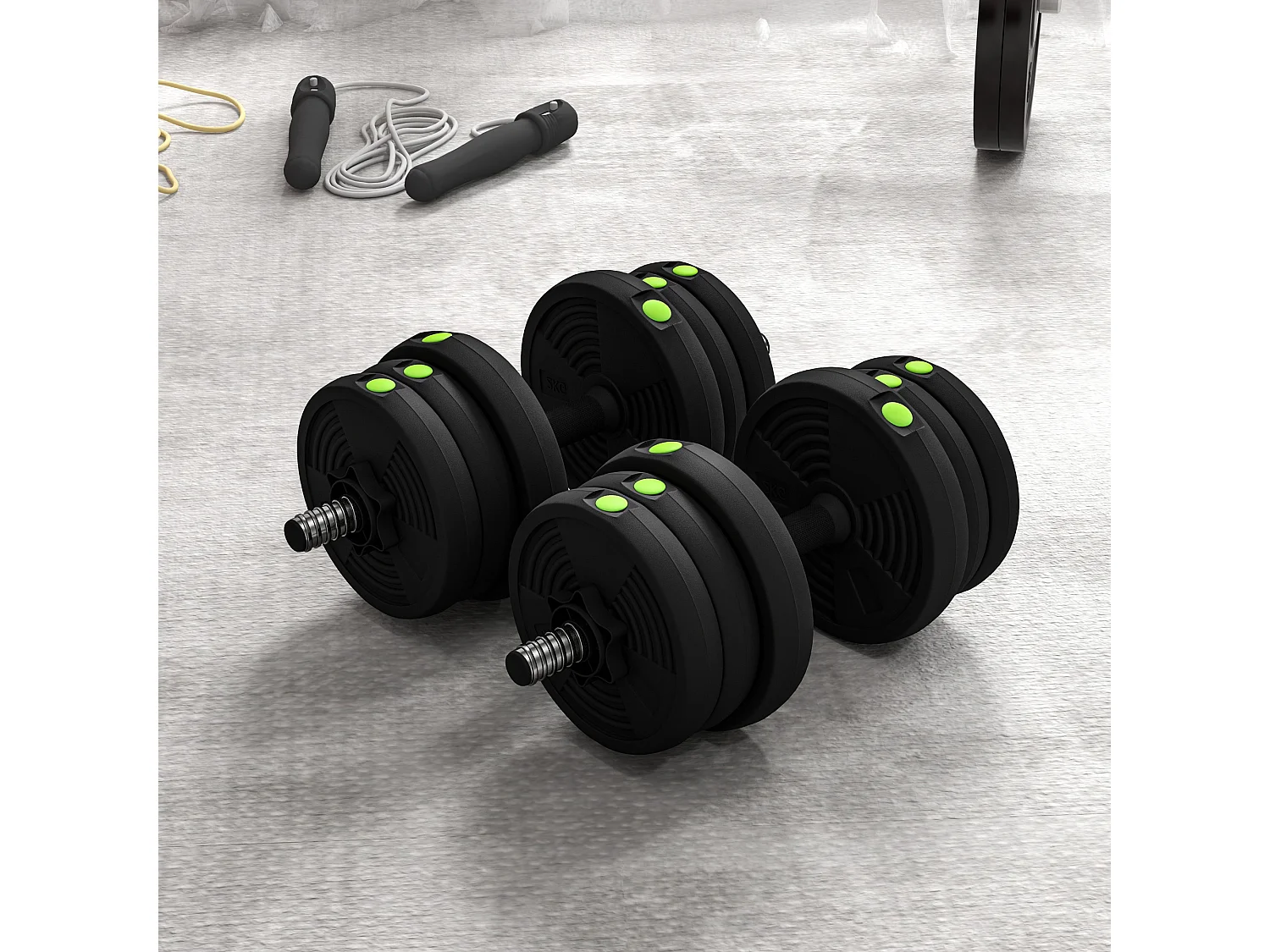 Set 2 in1 con 2 manubri convertibili in bilanciere peso totale 20kg