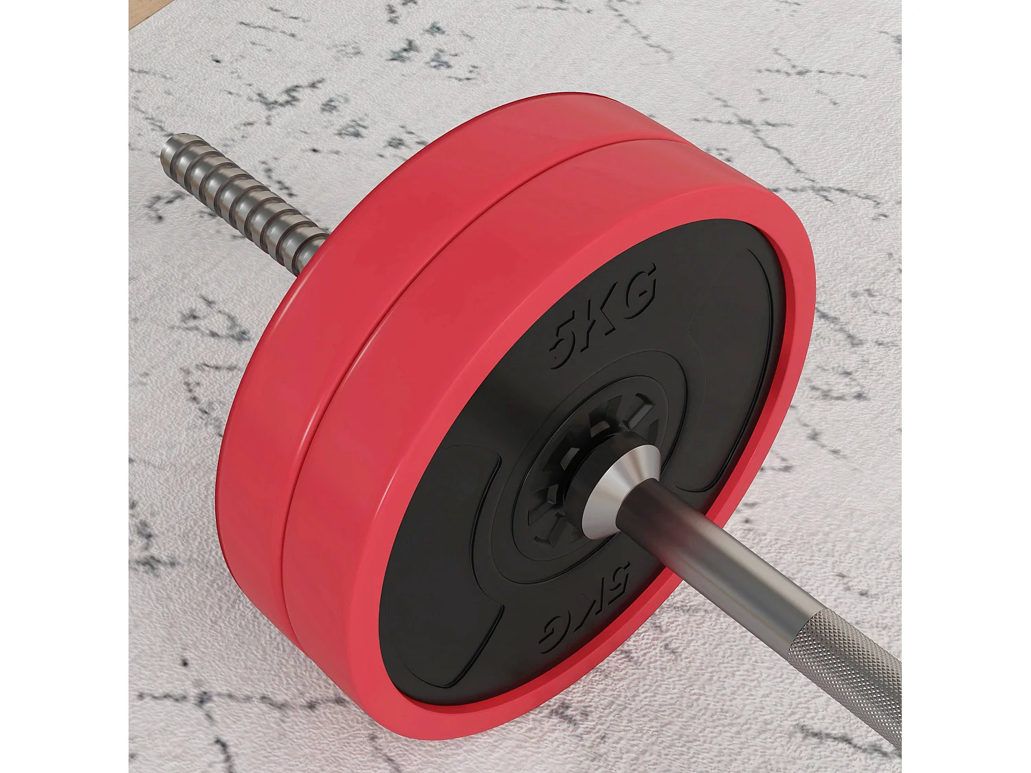 Set bilanciere e dischi da 30 kg totali antiscivolo con 6 pesi rosso